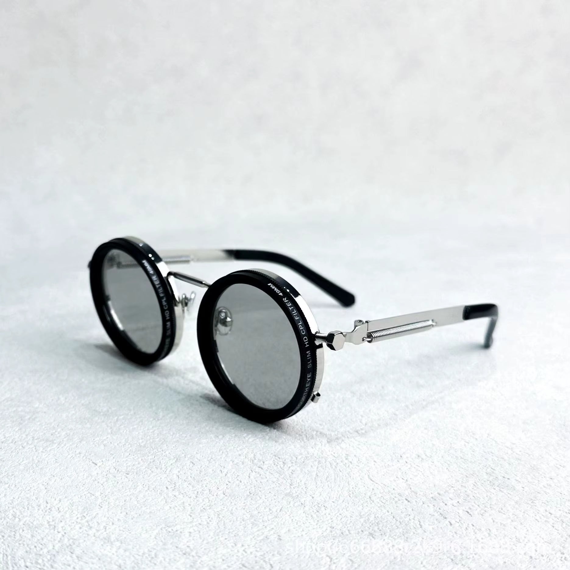 Advanced CPL polarized sunglasses with adjustable ND filter lenses and silver spring frame+gift box
